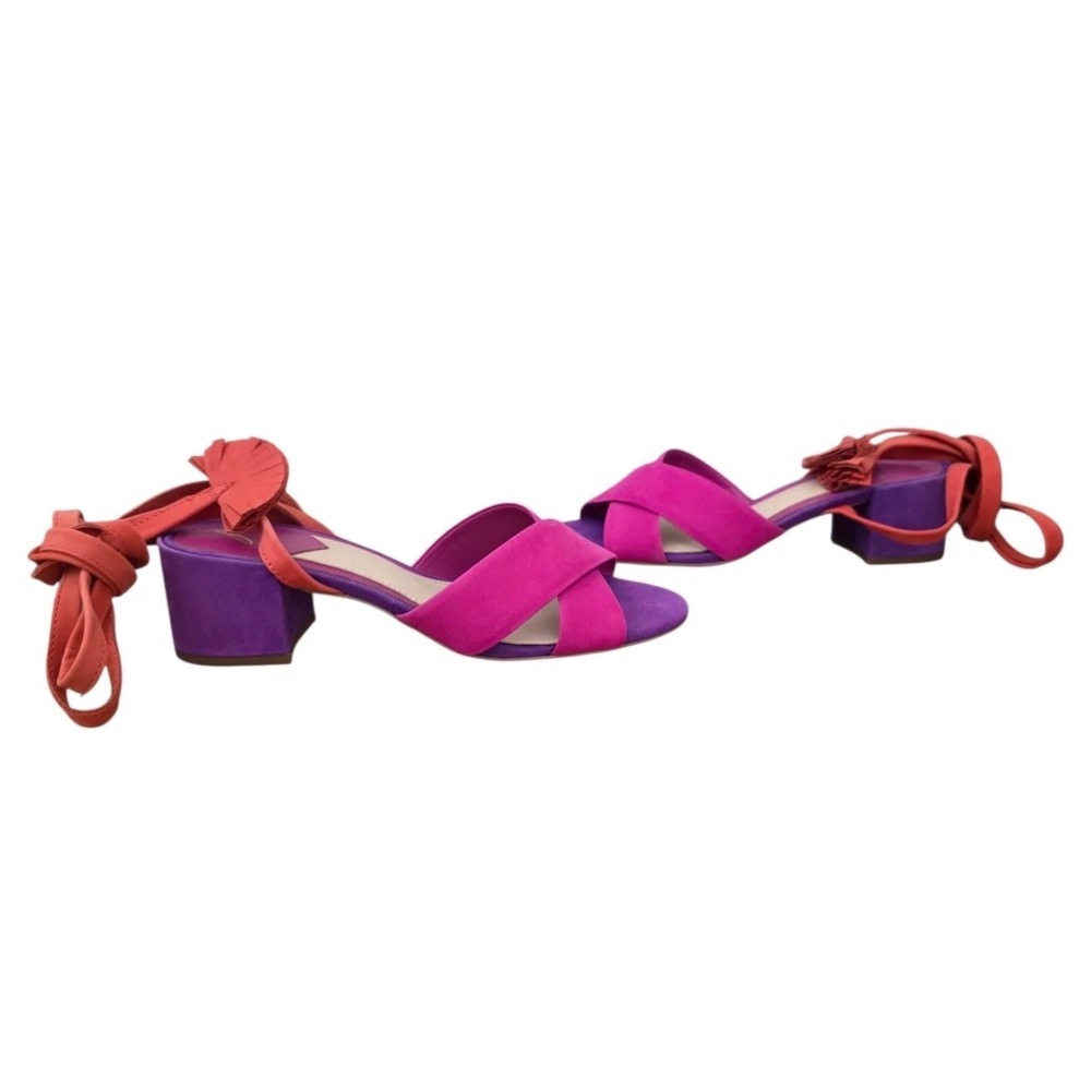 Brian Atwood Astor Lace Up Sandals Suede Colorblock‎ Purple Fuchsia Orange 6.5